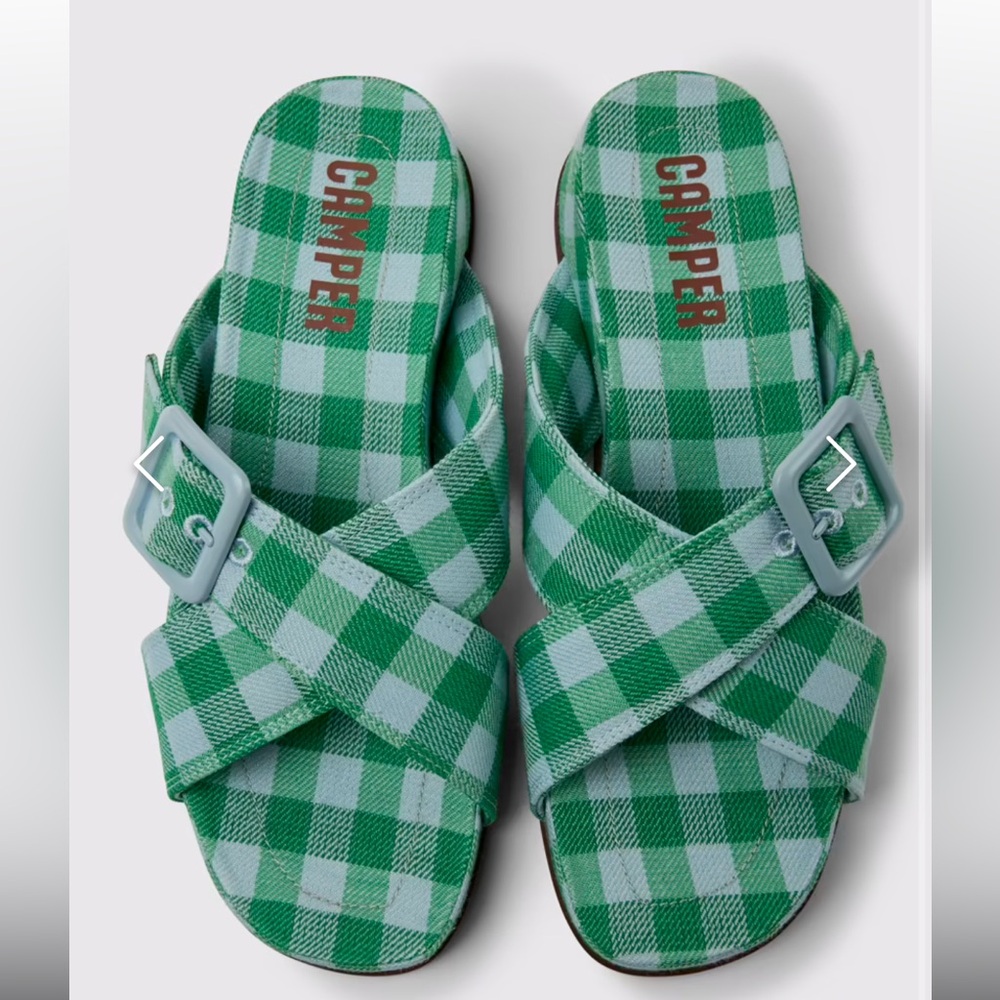 CAMPER Atonic Women's Size EU 36/US 5-6 Green Blue Cross-Strap Flat Slide Sandal